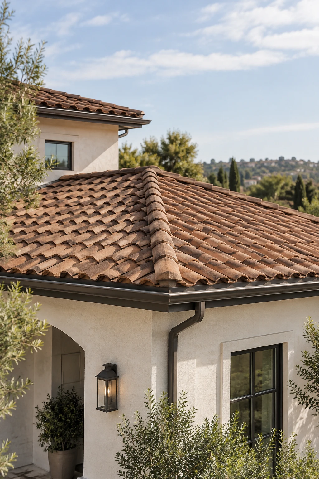 Illustrative residential terracotta roof with neatly finished edges